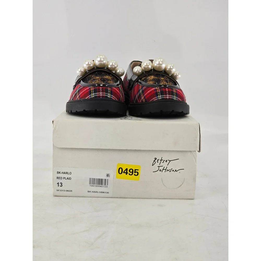 Betsey Johnson Harlo Loafers Kids 13 Red Plaid Leopard Pearl - Excellent